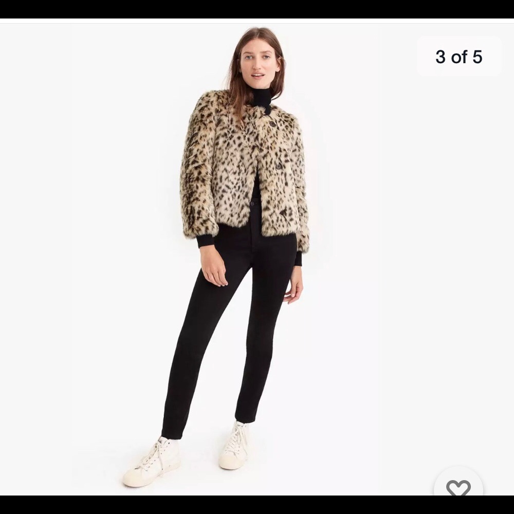 J.Crew Cropped Faux Fur Leopard Print Coat